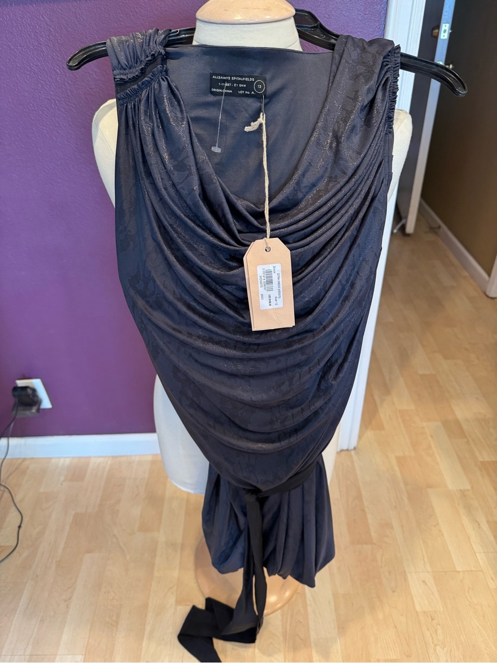 AllSaints Black Draped Sleeveless Jersey Dress - Picture 4 of 6